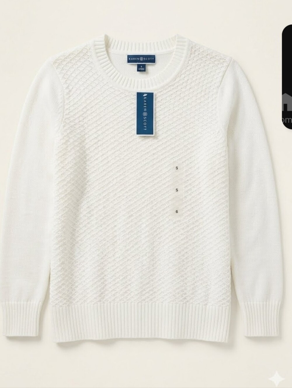 Karen Scott women's white 100% cotton crew neck sweater size S NWT